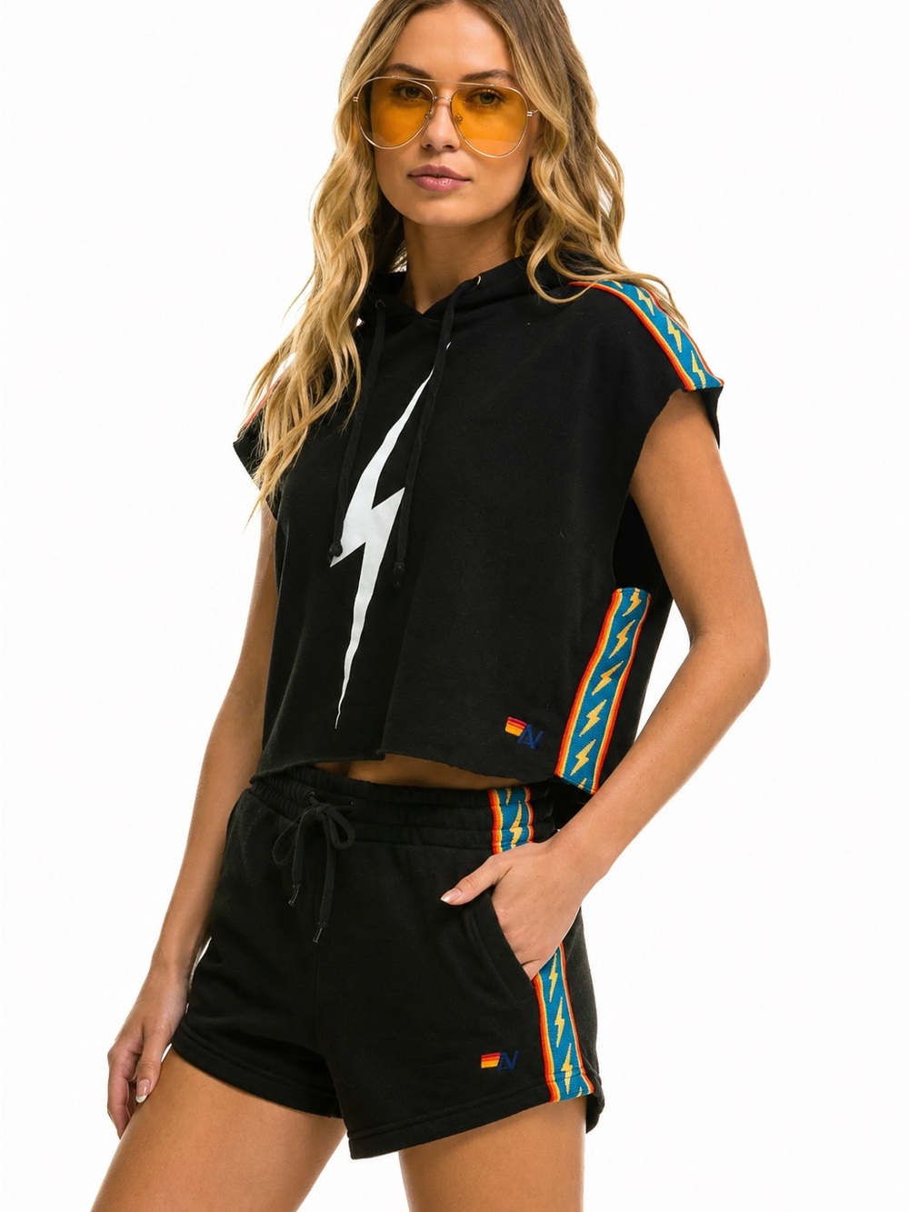 RARE SET Aviator Nation Bolt Stripe Sleeveless
Relaxed Cropped Pullover & shorts